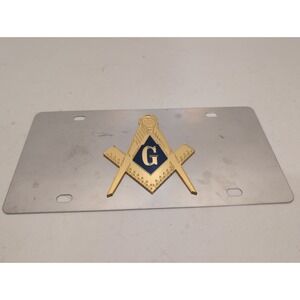 Mason Masonic Lodge Blue Gold 6"x12" License Plate Tag Cover Metal Mirror